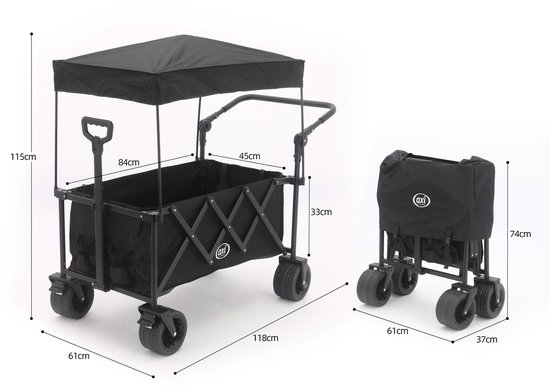 AXI SB221 Opvouwbare Bolderwagen met dak - Zwart - Met Trekstang, Remmen en Hoes - 100 kg Draagvermogen - Eenvoudig mee te nemen - Metaal van Merkloos — afbeelding 5