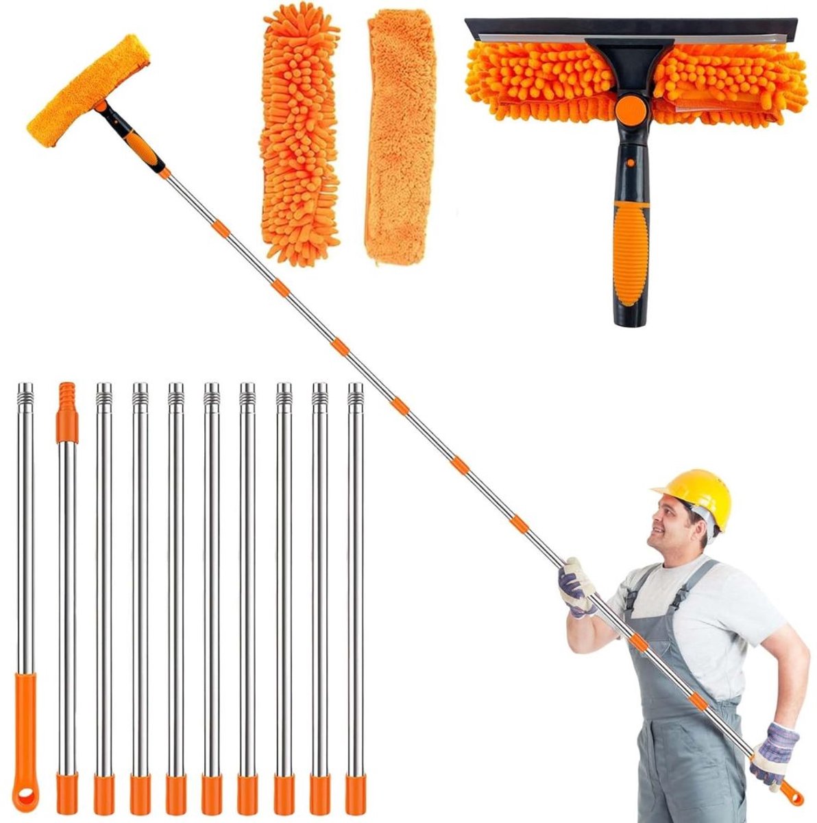 Florixa® Ramenwasser Telescopisch - Ramenwasser - Ruitenreiniger - Oranje - 450cm x 450cm x 450cm