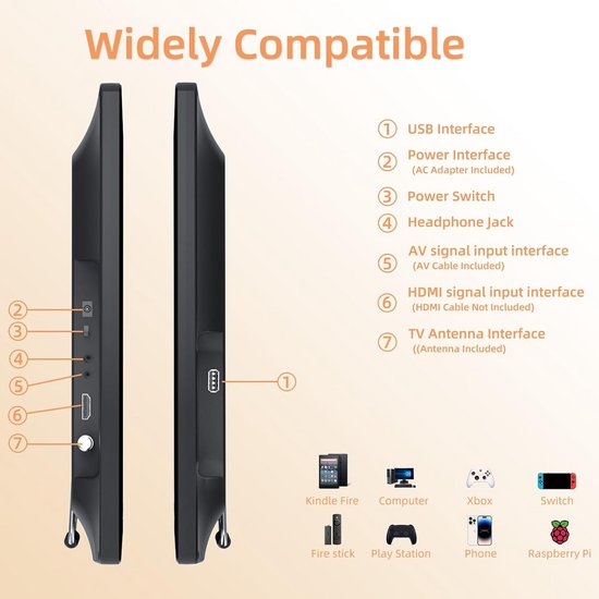 19 inch Draagbare TV met 1080P LED Scherm, HDMI & USB - Geschikt voor Caravan, Camper of Keuken — afbeelding 2