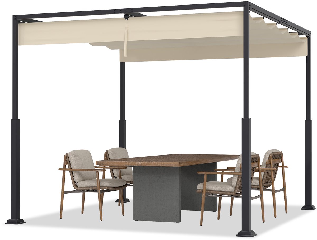 ACXIN Pergola - Metalen Pergola - Waterdicht & Winterbestendig - 3x3 m - Schuifdak & Zonbescherming - Beige