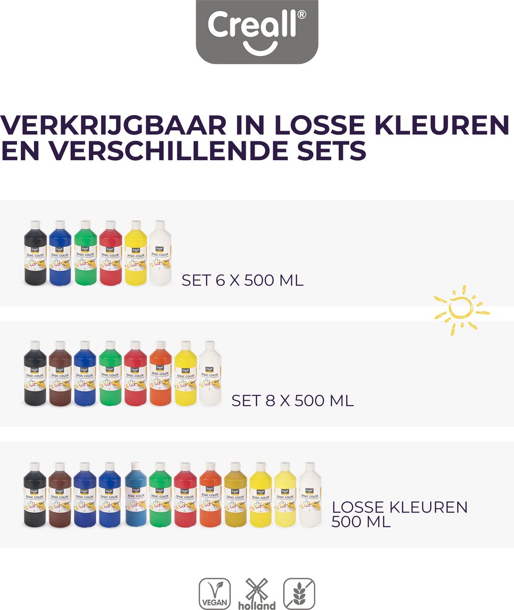 Creall Plakkaatverf Set - Schoolverf op Waterbasis - 8 Flessen x 500ml - Mix set met 8 Basiskleuren - Veilig & Uitwasbaar* - Geproduceerd in Nederland - professionele kwaliteit - glutenvrij — cadeau in Cadeau-ideeën - foto 3
