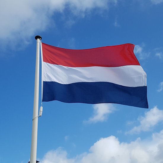 NR 112+54: Nederlandse vlag/ vlag Nederland 200x300cm Marineblauw + oranje wimpel 350cm. Actieset geschikt voor een mast van 7 of 8 meter: