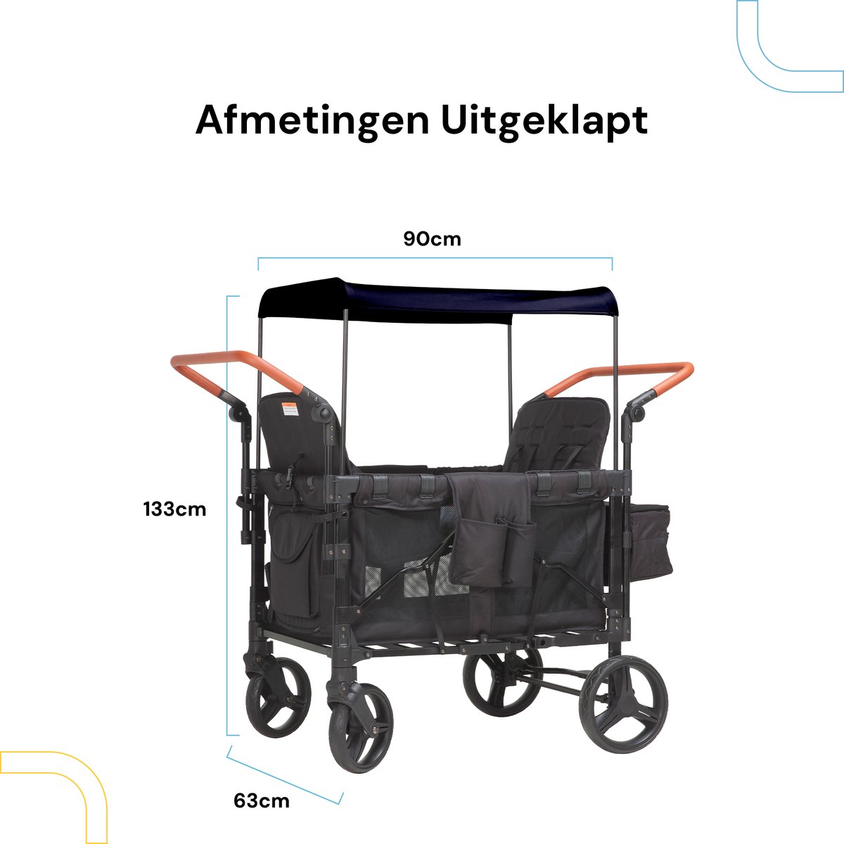 Mr Fold Opvouwbare Kinderwagen Zwart voor 4 Kinderen - afbeelding 2