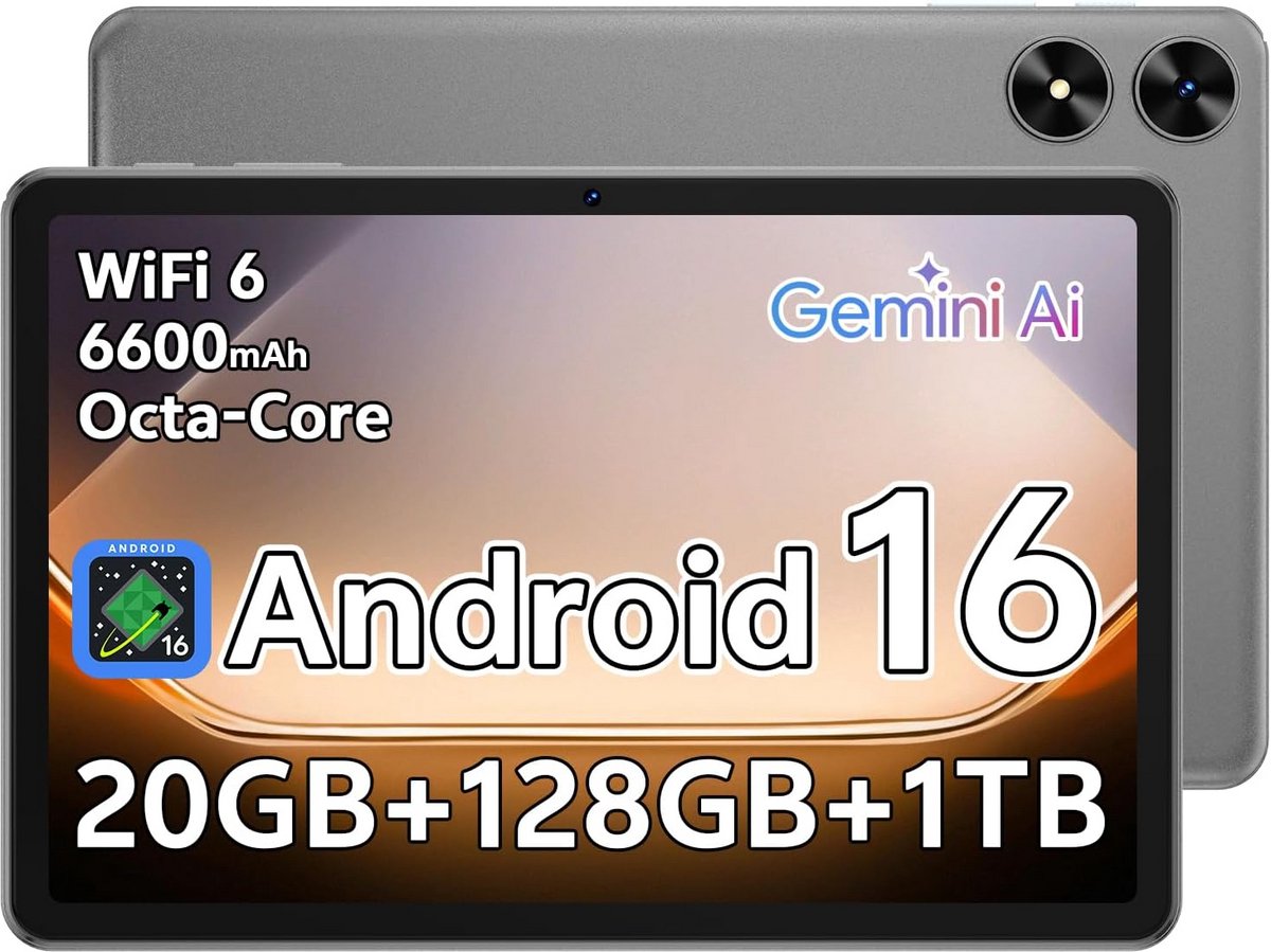 10,1 Inch Android 16 Tablet met Octa-Core, 20GB RAM, 128GB Opslag en Uitbreidbaar Geheugen