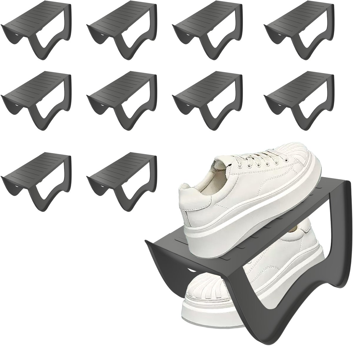 ACXIN Stapelbare - Schoenorganizer Antislip PP Schoenstapelaar Ruimtebesparend Schoenhouder Hal Slaapkamer Schoenopslag - Grijs