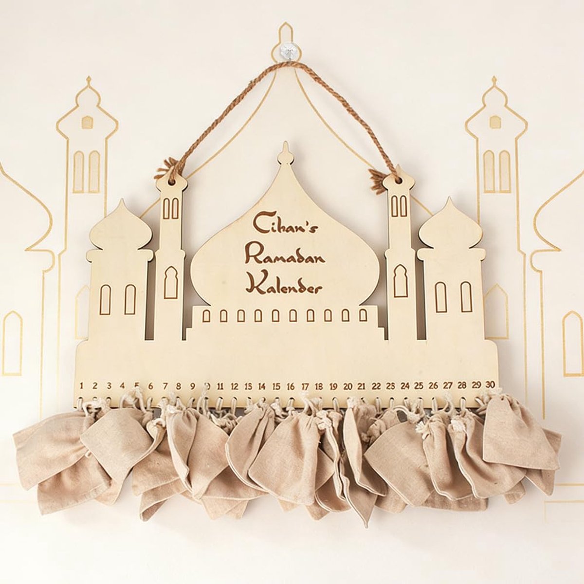 Ramadan Kalender - Countdown met 30 Zakjes - Houten Decoratie