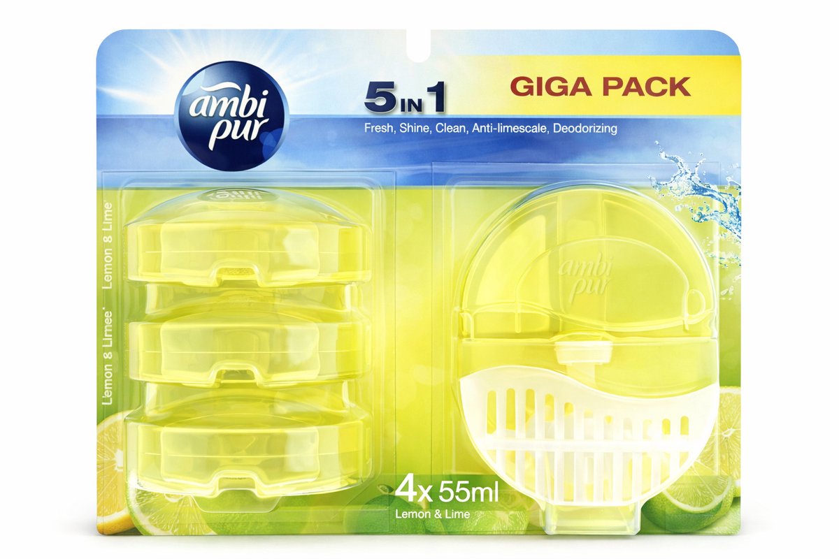 Ambi Pur WC Blok Luchtverfrisser Lemon & Lime – Toiletverfrisser – 4x 55ml – Giga Pack – Langdurige Frisheid
