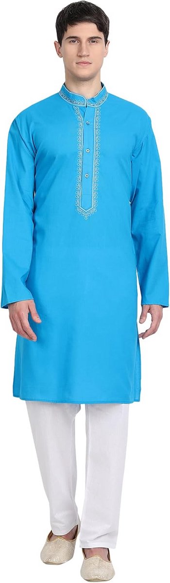 Heren Kurta Pyjama Set Katoen Traditioneel Indiaas Kledingstuk