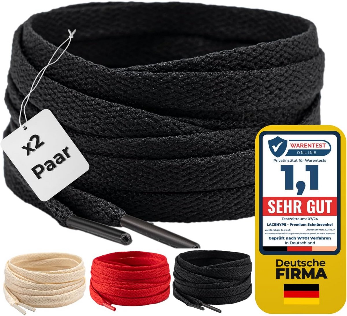 2 Paar Platte Schoen- & Sportschoenveters Scheurbestendig 8mm Breed