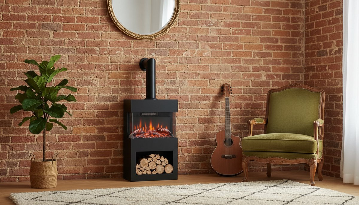 Elektrische Haard met Rookafvoerbuis – Casa Velluto Henri Design Houtkachel met Verwarming – 3D LED Vlameffect – Vrijstaand – Afstandsbediening – Timer – Houtopslag – Zwart – 117 cm