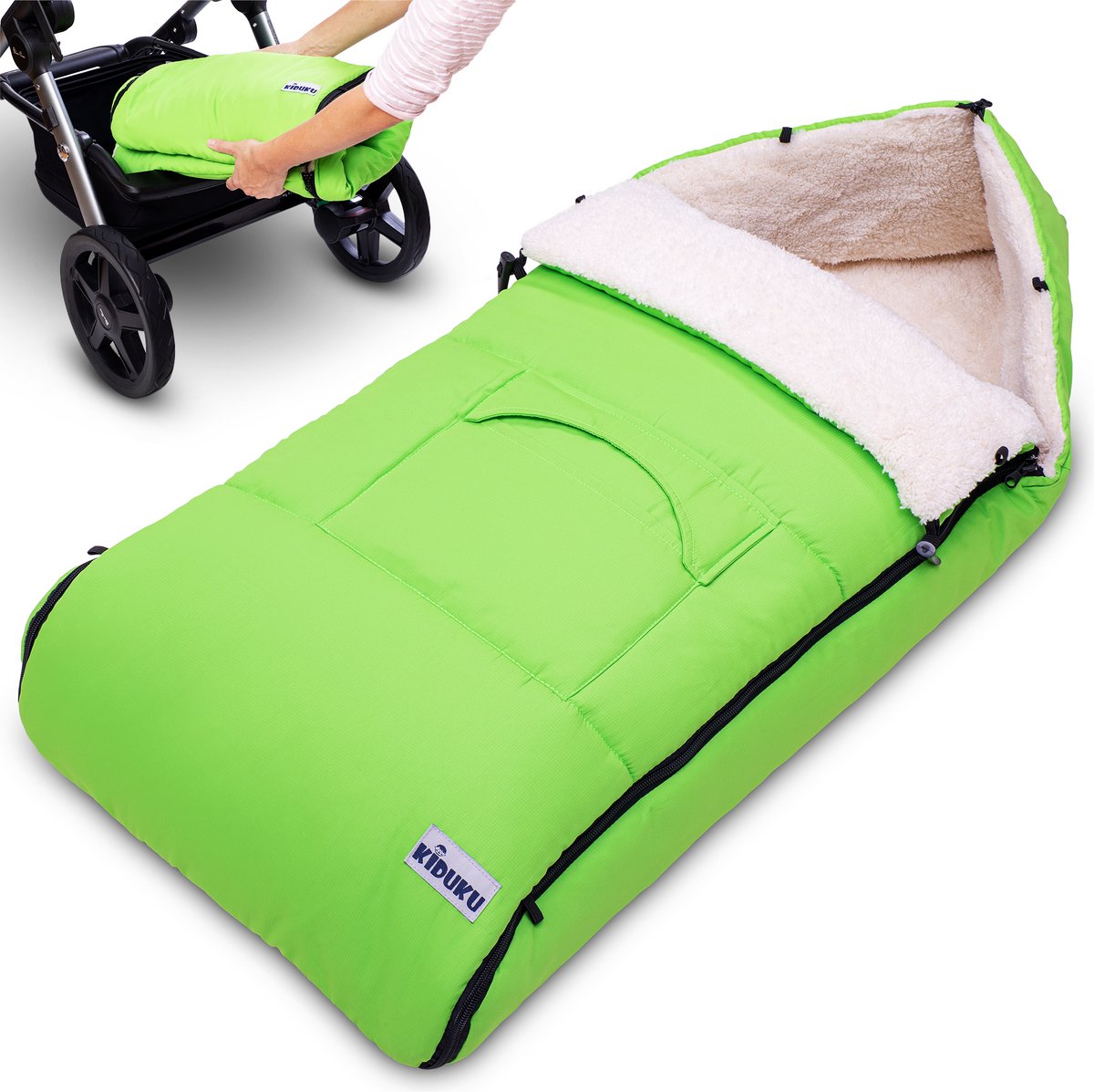 KIDUKU Wintervoetenzak voor kinderwagen buggy - babyvoetenzak wasbaar | voetenzak babyschaal met ritssluiting & tas