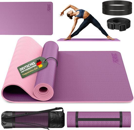 RE:Sport Yogamat, ftalaatvrij, gymnastiekmat, antislip, fitnessmat, vrij van schadelijke stoffen, trainingsmat met draagriem, 183 x 61 x 0,6 cm