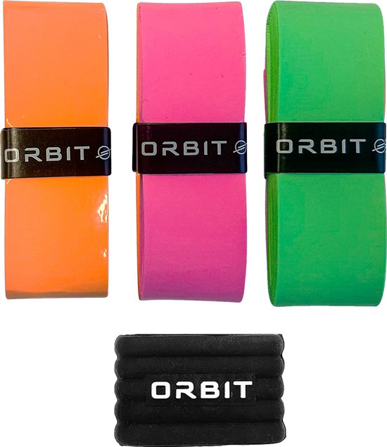 Orbit Padel Roze Groene Oranje Overgrip – 3 stuks incl. rubberen ring
