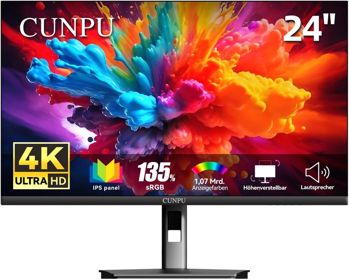 4K UHD Monitor 24 inch met Hoogteverstelling en Ingebouwde Speakers - Kleuraccuraat