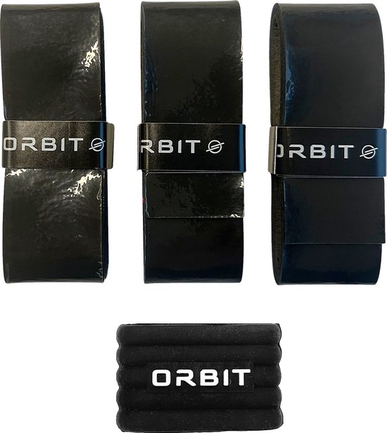Orbit Padel Zwarte Overgrip – 3 stuks incl. rubberen ring