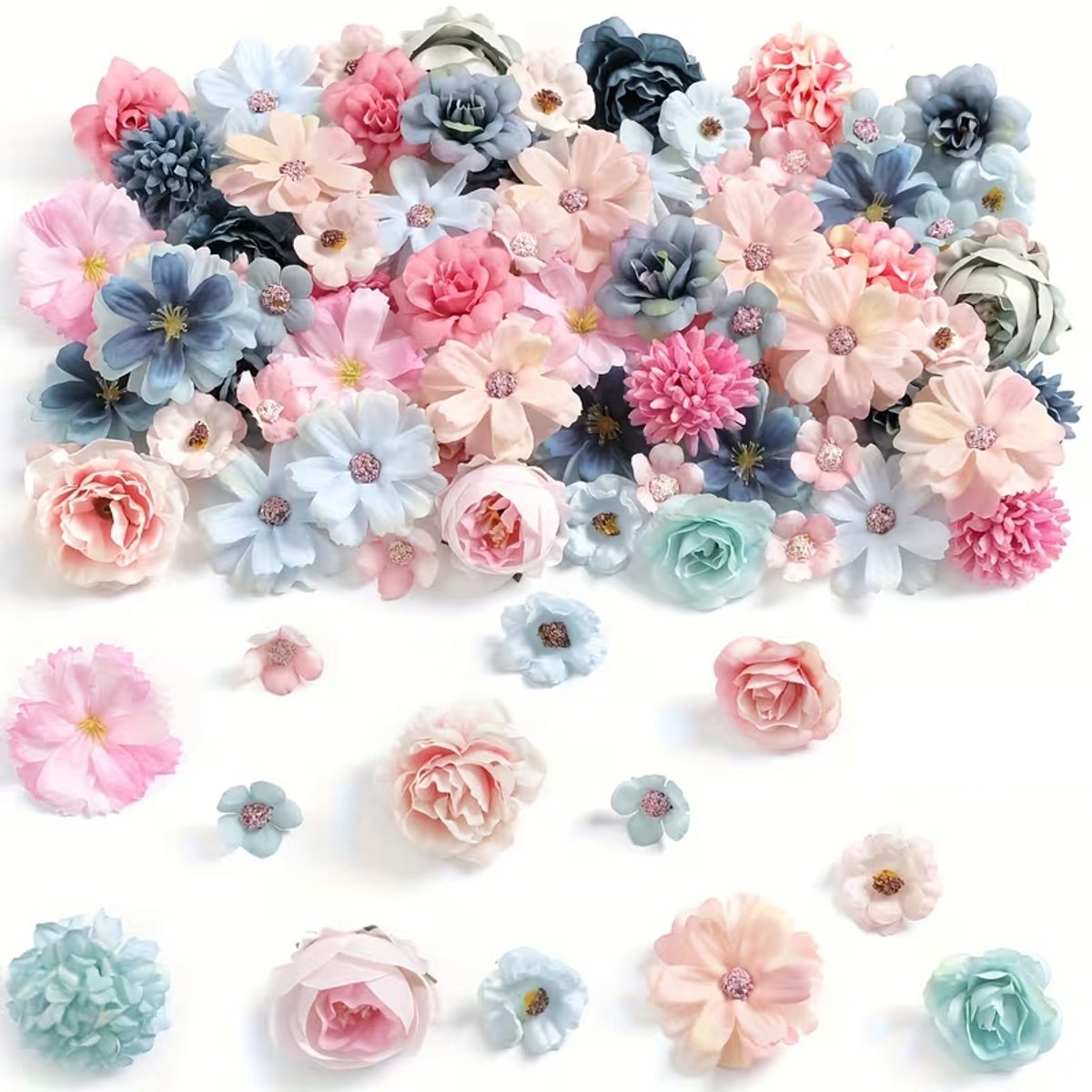 Grote Kunstbloemen Mix 2-8 cm - 50 Stuks - Pastel Roze & Blauw - Kasey