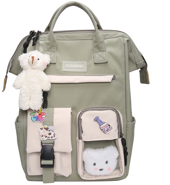 Waterdichte rugzak voor meisjes - rugzak dames - Rugzak Meisje Met Pin en Accessoires - Lichtgewicht Schooltas - rugzak jongens - School Student Schooltas - Rugzakken met grote capaciteit - Tieners - Schoolrugzakken voor middelbare School - Groen