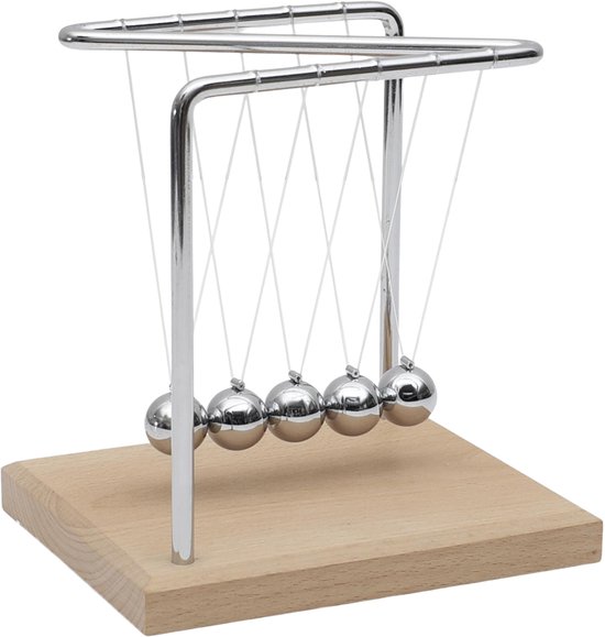Home deco factory Newton pendel cradle - met 5 ballen - 14 x 12 x 15 cm - Slinger/balanceerballen voor op kantoor/bureau