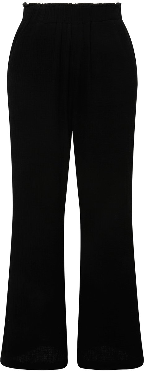 Studio Untold - Dames - Broek wijde pijpen mousseline elastische tailleband - Zwart - Maat 42