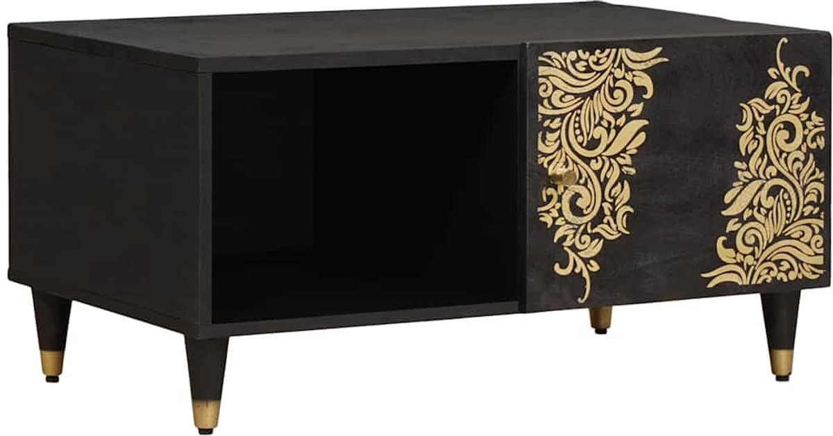 vidaXL Salontafel - Zwart - 80 - x - 50 - x - 40 - cm - Massief - Mango - Hout