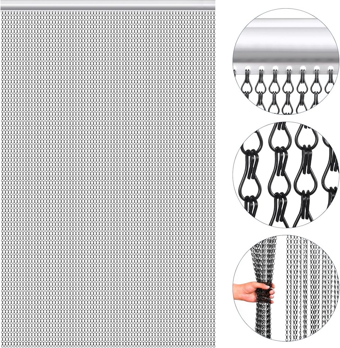 Zwart Metalen Kettinggordijn 90x210cm voor Deuropening - Insectenwering