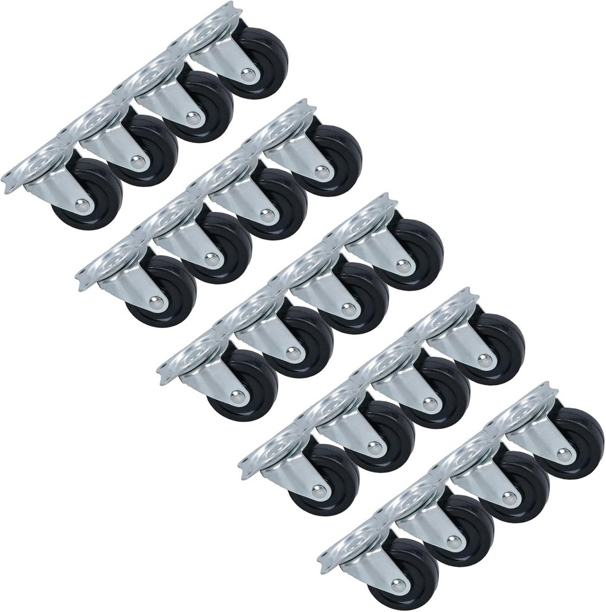 Set van 20 Zwenkwielen 50mm Rubber – Stevige Draaibare Wielen voor Trolley en Meubels