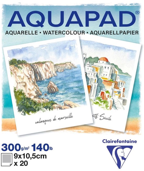 Clairefontaine Aquapad - papier aquarelle - Petit format - 9x10,5 cm - 300 g - 20 feuilles