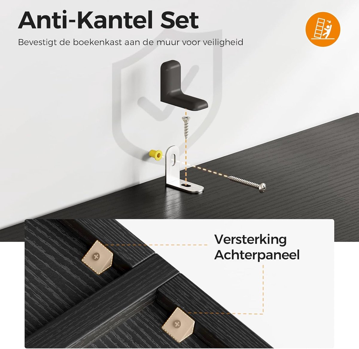 Boekenkast met Deuren en Lade – Casa Velluto Milano 5-Laags Opbergkast – Hoge Vrijstaande Kast met Verstelbare Plank – Moderne Zwarte Boekenkast voor Woonkamer, Kantoor en Slaapkamer – 164,2 x 48 x 24 cm