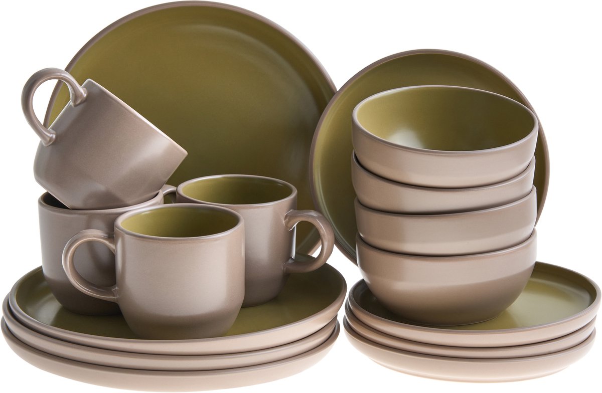 BELIANI NUTMEG - Serviesset - Beige/Groen - Steengoed