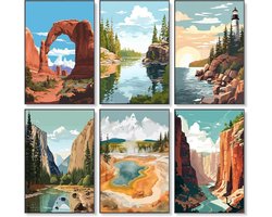 6x Schilderen op Nummer Set voor Volwassenen & Beginners - Nationaal Park Landschap
