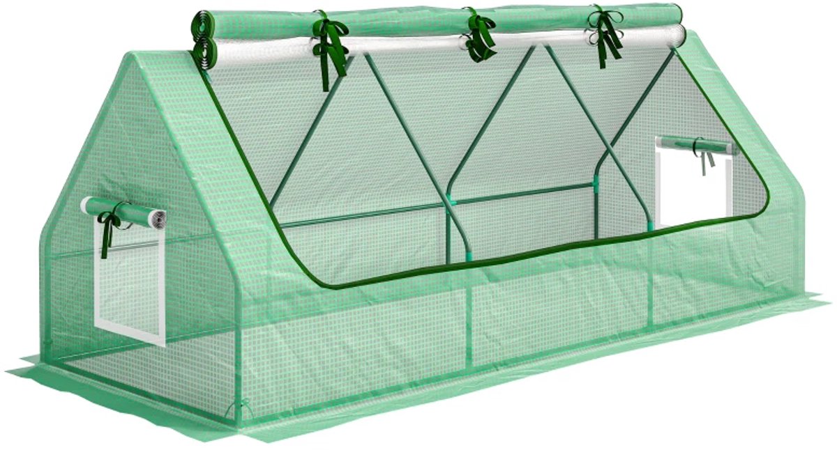 Mini Kas met Roldeuren en Ramen - Tunnelkas - Kweektunnel - Kweekkas - Kastunnel - Groentekas - Plantenhuis - Plantenteelt - Tomatenkas - voor Groenten, Bloemen, Planten - 240 x 90 x 90 cm - Groen