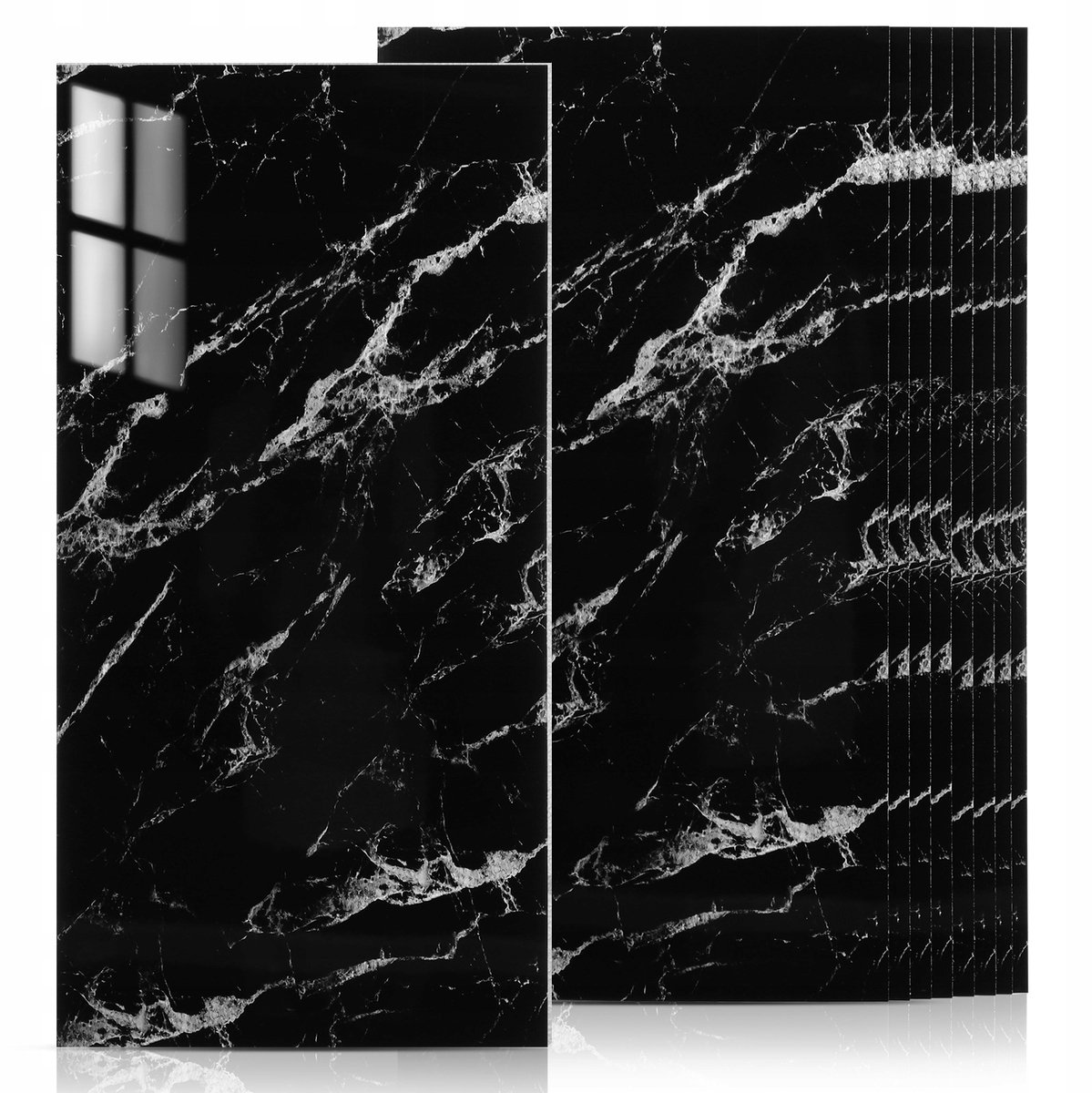 Set van 10 Zelfklevende Muurfolie - 60x30 cm Marmerlook Waterdichte Folie voor Badkamer & Keuken (Zwart)