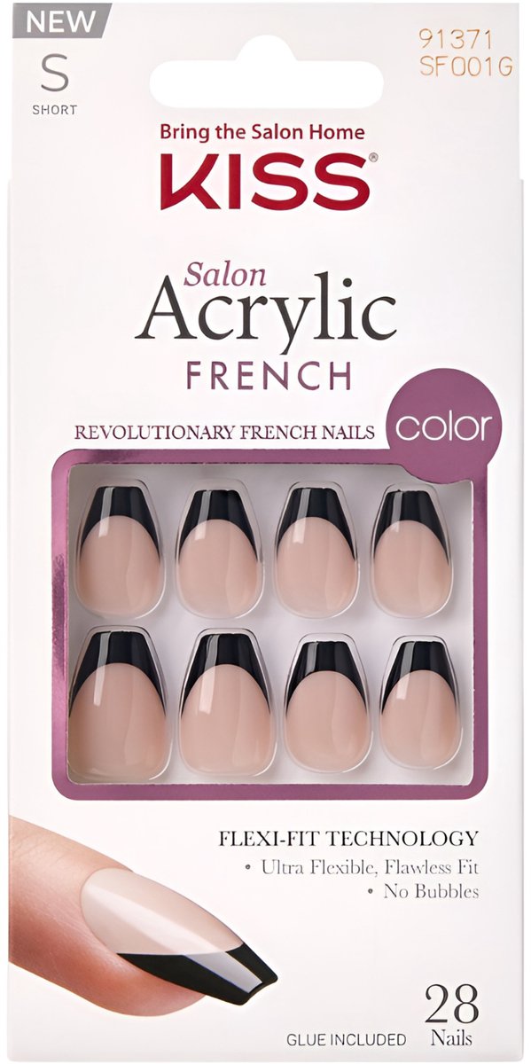 Kiss Salon Acrylic S - Kunstnagels Tips - Zwart French - 28 Stuks