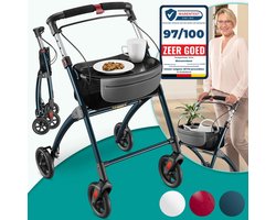ELONEO Lichtgewicht Rollator voor Binnen - 54 cm Breed, Opvouwbaar Looprek met Dienblad en Stoffen Mandje, Smalle Rollator van Aluminium, Inklapbaar Mobiliteitshulpmiddel, Antraciet