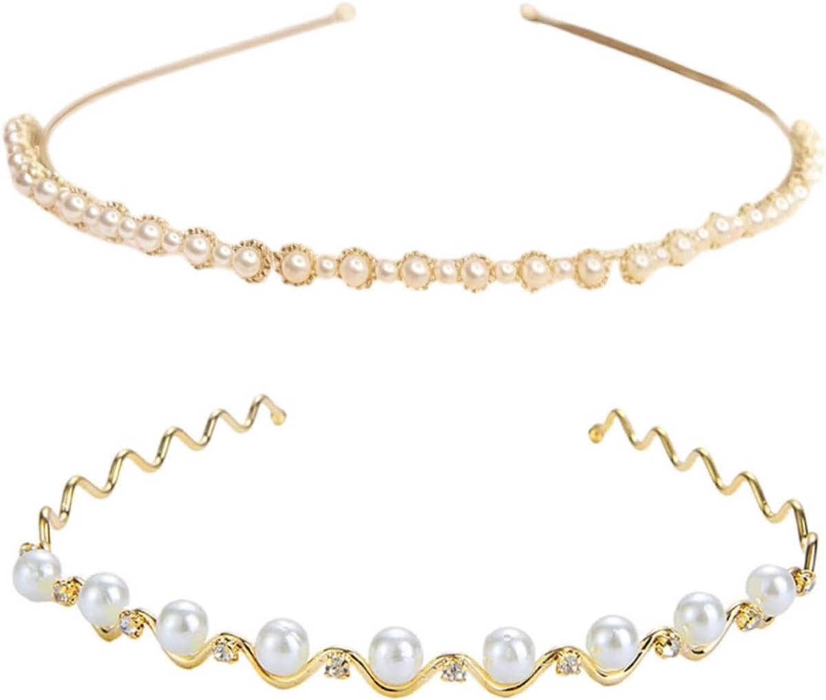 Set van 2 Haaraccessoires Bruid Meisjes Tiara Gouden Bloem Parel