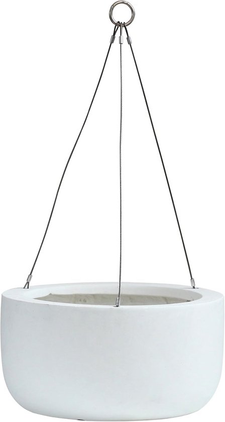 Grote Witte Hangpot Bloem- of Plantenbak 30cm - Fiberklei voor Binnen en Buiten