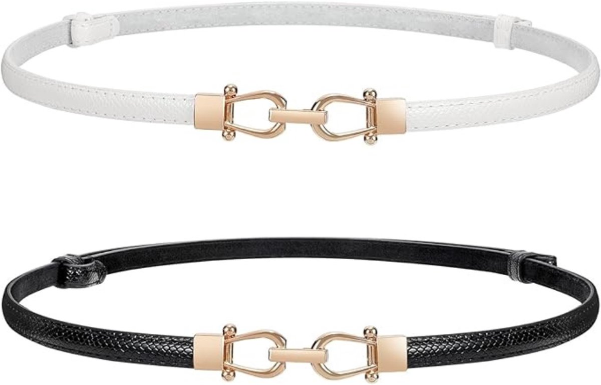 Leren Riem voor Dames - Dunne Lederen Riem met Gouden Gesp - Stijlvol Cadeau voor Dagelijks Gebruik - 109 cm - 2 Stuks - B / Zwart-Wit - van Imperatoris