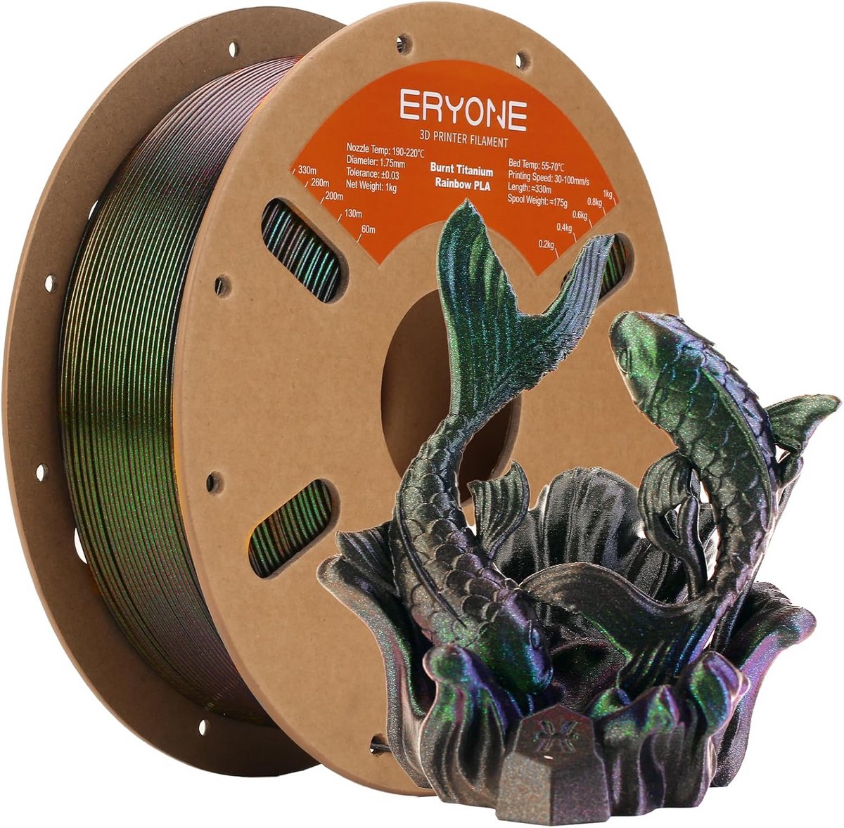 3D Printer Filament 1.75mm PLA, 1kg, Burnt Titanium Regenboog Effect, Groen & Flash Zwart