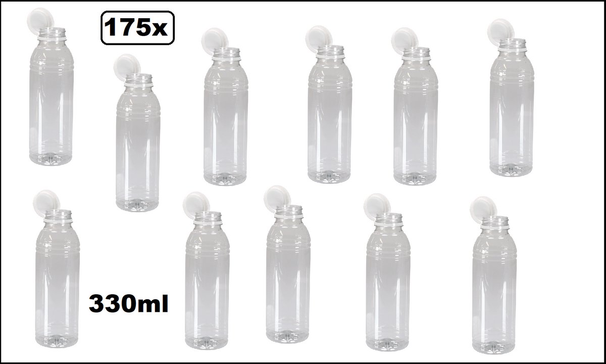 175 stuks Fles Pet Transparant 330cc met witte dop - Petfles sappen water fles