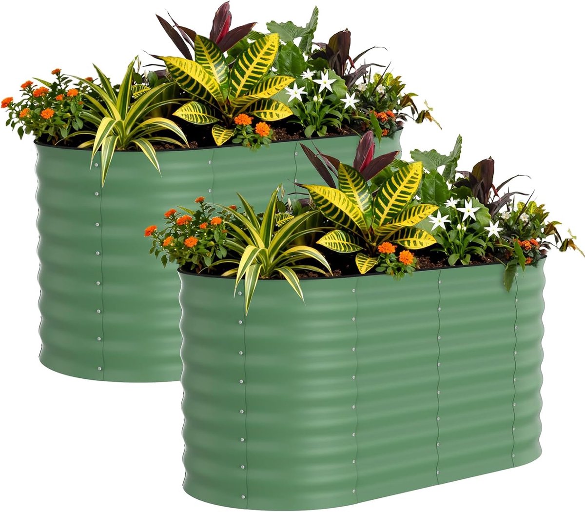 HoerFuriy 2-Stuks Verhoogde Plantenbakken - 120x60x60 cm - Verzinkt Staal - Groen - Moestuinbak voor Groenten & Bloemen - Roestvrij & Duurzaam