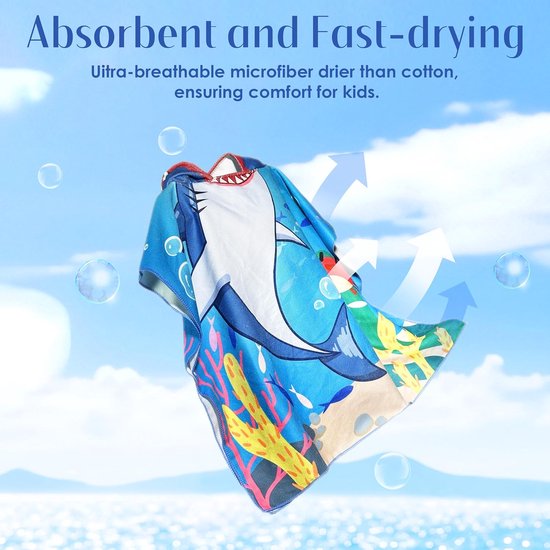 Kinderbadponcho - Microfiber kinderbadhanddoek - Poncho met capuchon - Kindercape met cartoonprint - Absorberende en sneldrogende zwemhanddoek - Kinderstrandponcho met capuchon - Geschikt om te baden, in het zwembad en om te zwemmen van Merkloos — afbeelding 3