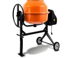 EBERTH 160L betonmixer elektrisch mobiel, 650 W motor, frame, trommel en tandkrans van staal, vergrendelbaar handwiel, brede voetplaat, professionele cementmixer, zwenkbare trommel, eenvoudige bediening