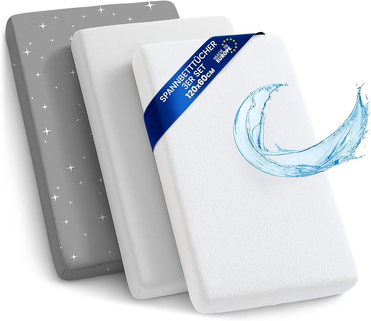 Set van 3 Kinderwagen & Babybed Hoeslakens (60x120 cm) met Waterdichte Matrasbeschermer