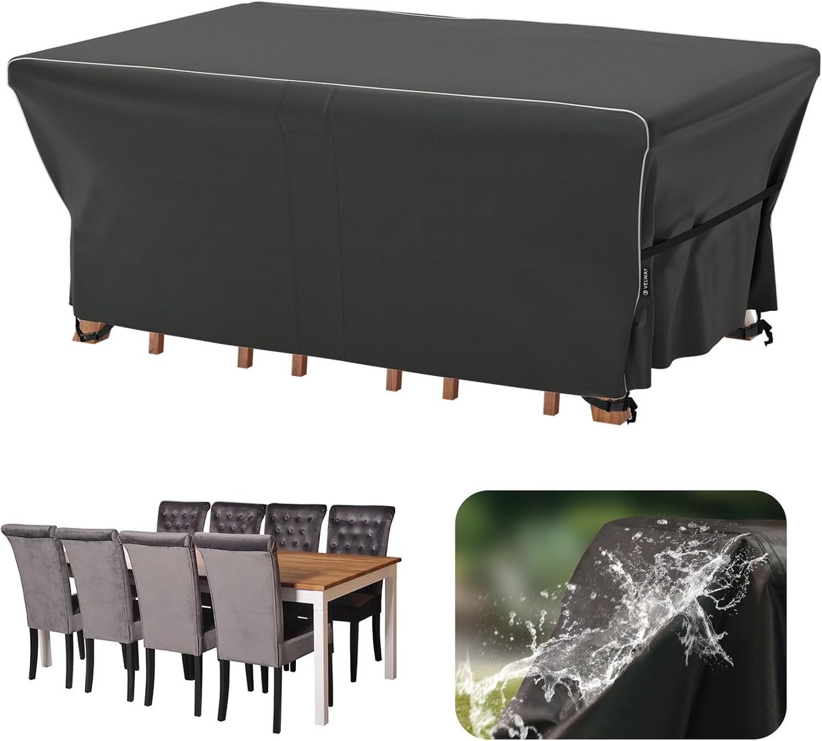 Famanu Afdekking voor tuinmeubelen - waterdicht - 242 x 162 x 100 cm - winddichte beschermhoes met reflecterende strepen - 600D Oxford meubelsets - afdekking - stofbestendig - afdekhoezen voor tuintafel Zwart