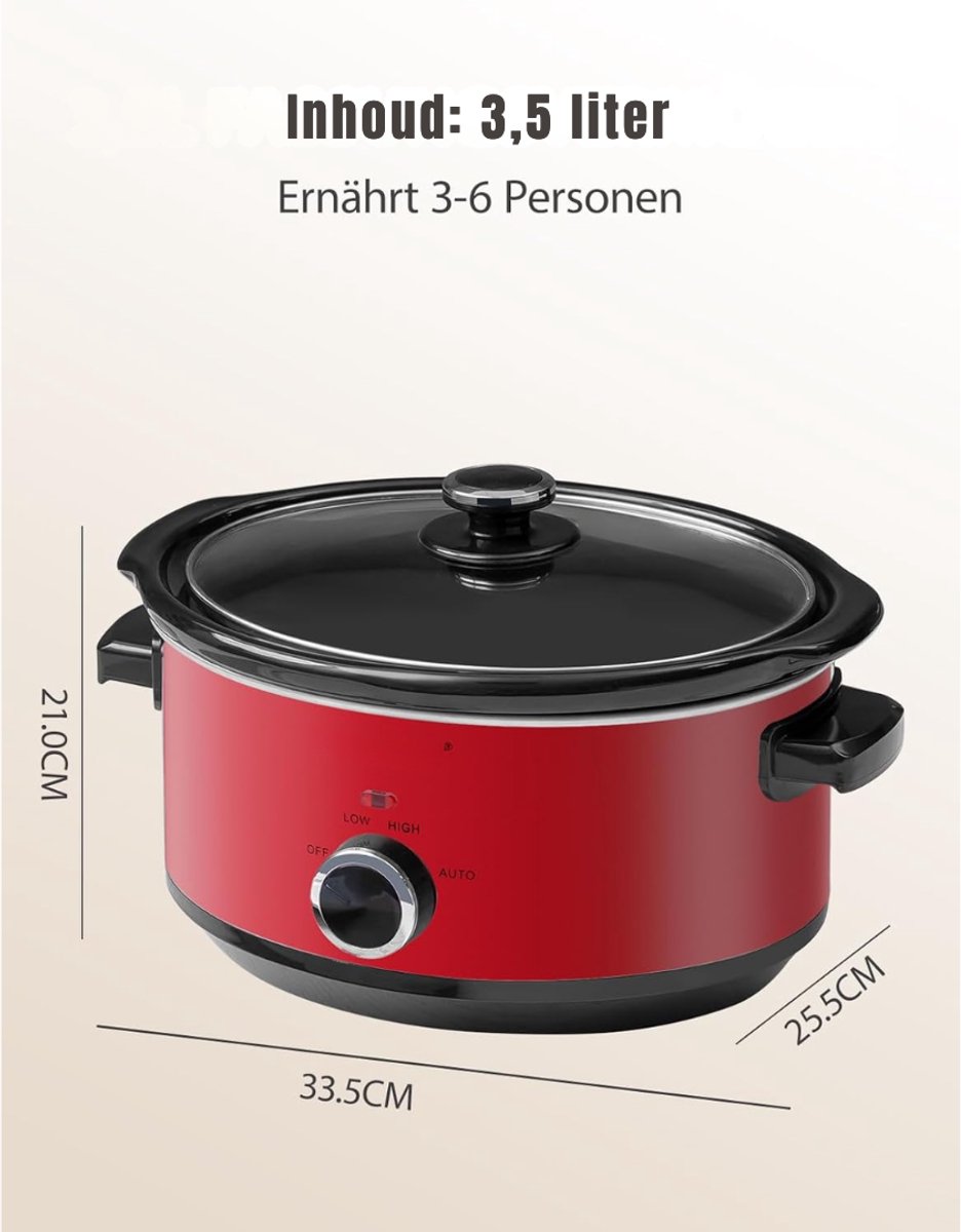 Aurixi® Slowcooker met timer - Slowcooker - Crockpot - Rood- 24cm x 31cm x 18cm – foto 2