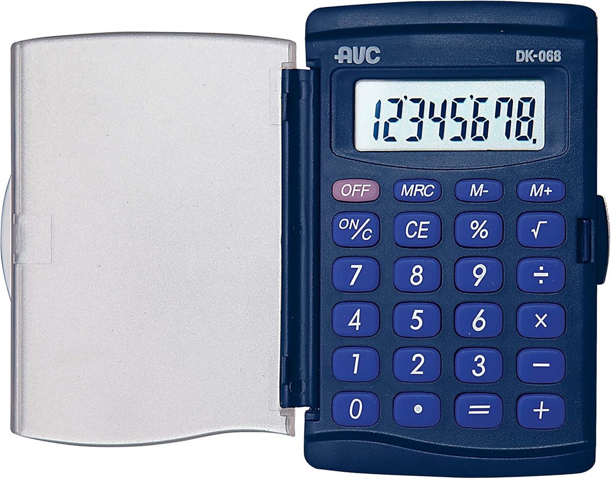 Compacte 8-Cijferige Rekenmachine Blauw met Transparante Beschermhoes