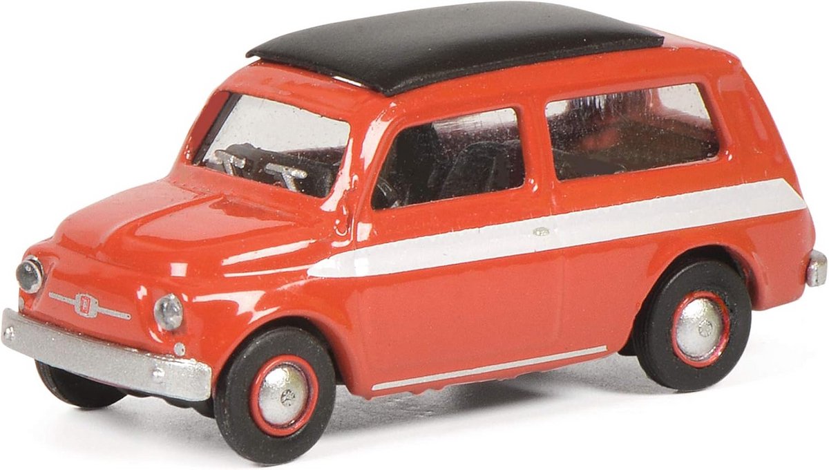 Klassieke Fiat 500 Giardiniera Modelauto Schaal 1:87 Rood Wit