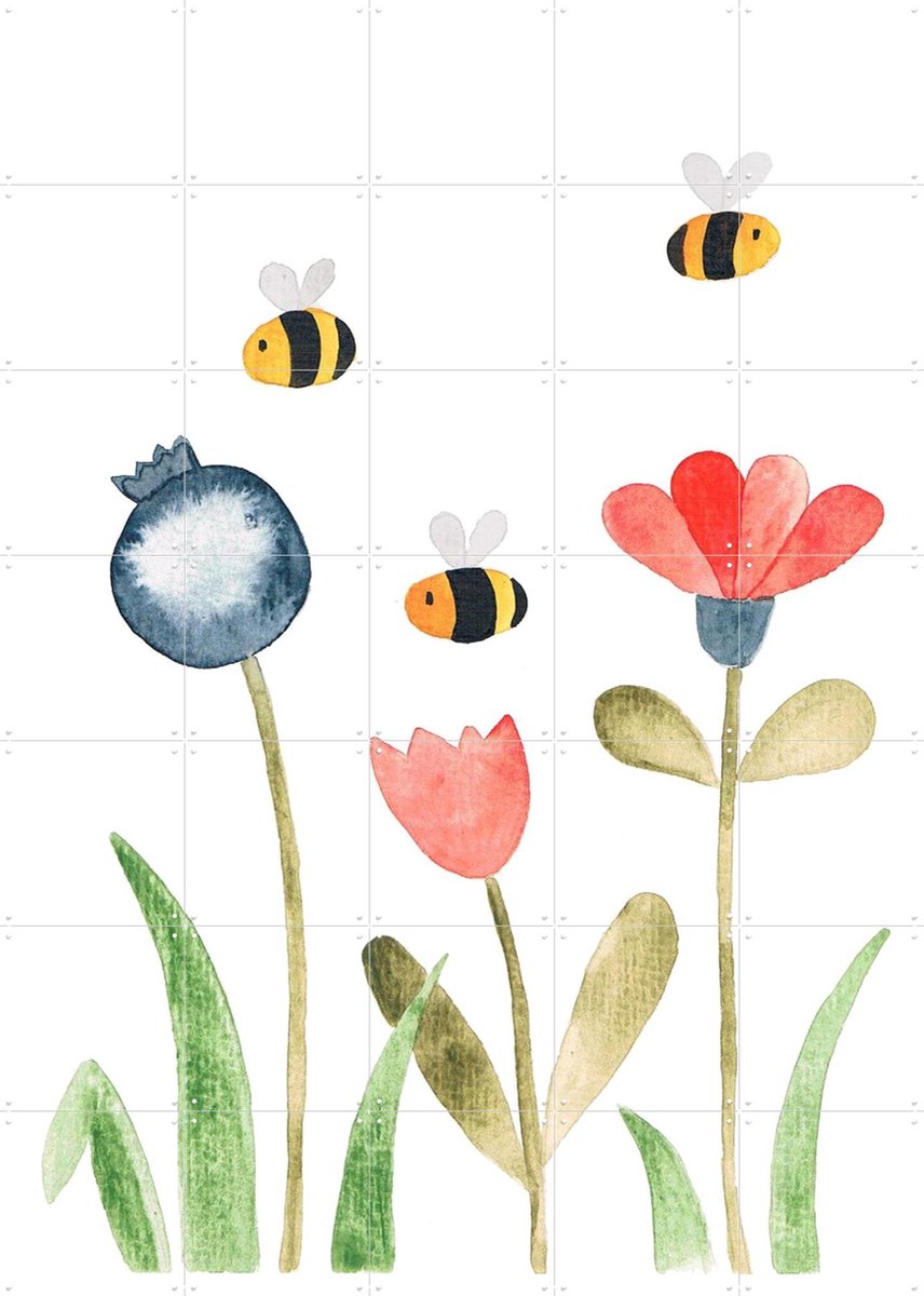 IXXI Bees in the Field, BAINAI - 100 x 140 cm - Gratis ophangtool - Grote wanddecoratie en posters - Aquarel, Fantasierijk, Speels, Illustraties
