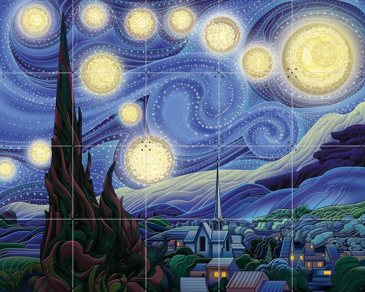 IXXI Starry Night, Studio Muti & Van Gogh 21st Century - 100 x 80 cm - Gratis ophangtool - Grote wanddecoratie en posters - Digitale Kunst, Klassiek