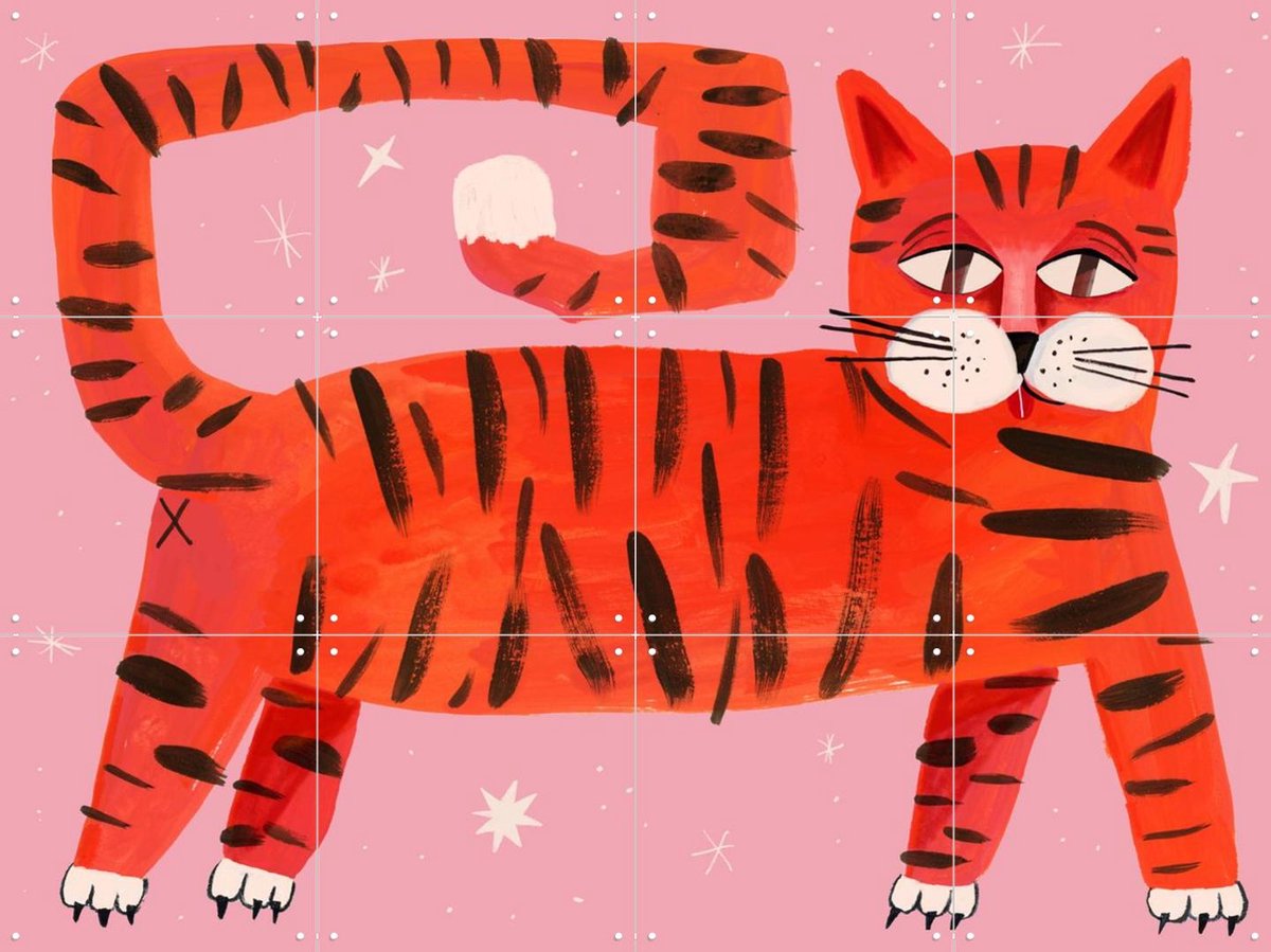 IXXI Tiger Cat, Lena Addink - 80 x 60 cm - Gratis ophangtool - Grote wanddecoratie en posters - Speels, Cartoonesk, Illustraties, Kleurrijk
